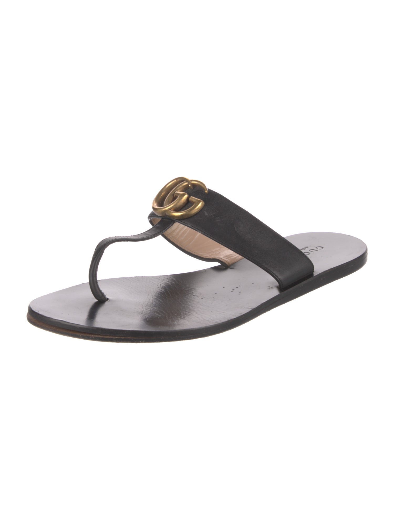 Gucci Double G Logo Leather Flip Flops